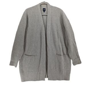 Gap Cardigan Sweater Medium‎ Beige Open Front Ribbed Knit Layering Career Staple